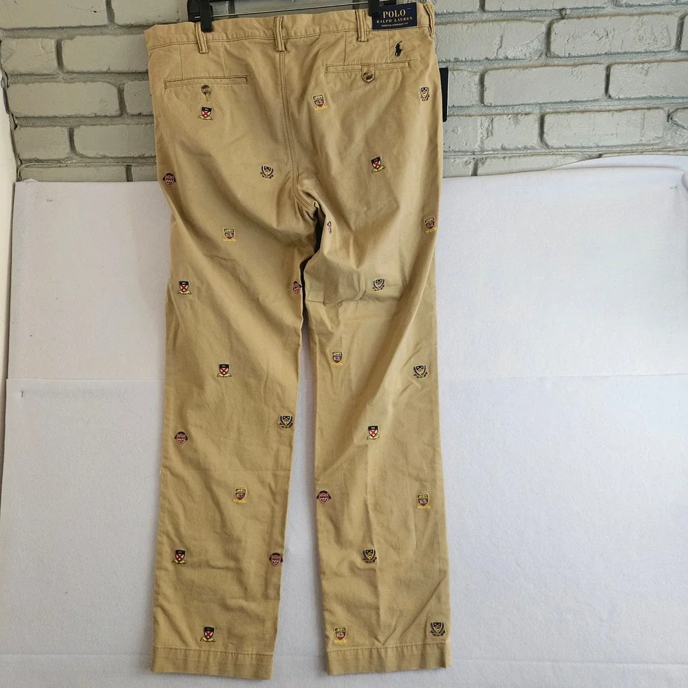 Polo Ralph Lauren Men 40x33 Khaki Embroidered Crest Chino Stretch Straight Pants